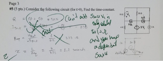 Page 3 #5 (5 pts.) Consider the following circuit (for t>0), Find the time-constant R = (10 + 20 2300 cant add since Vin - 1