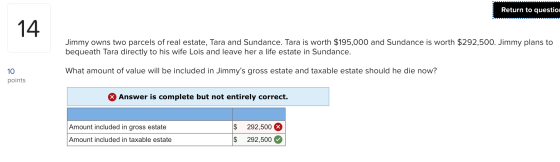 Return to question Jimmy owns two parcels of real estate, Tara and Sundance. Tara is worth $195,000 and Sundance is worth $29