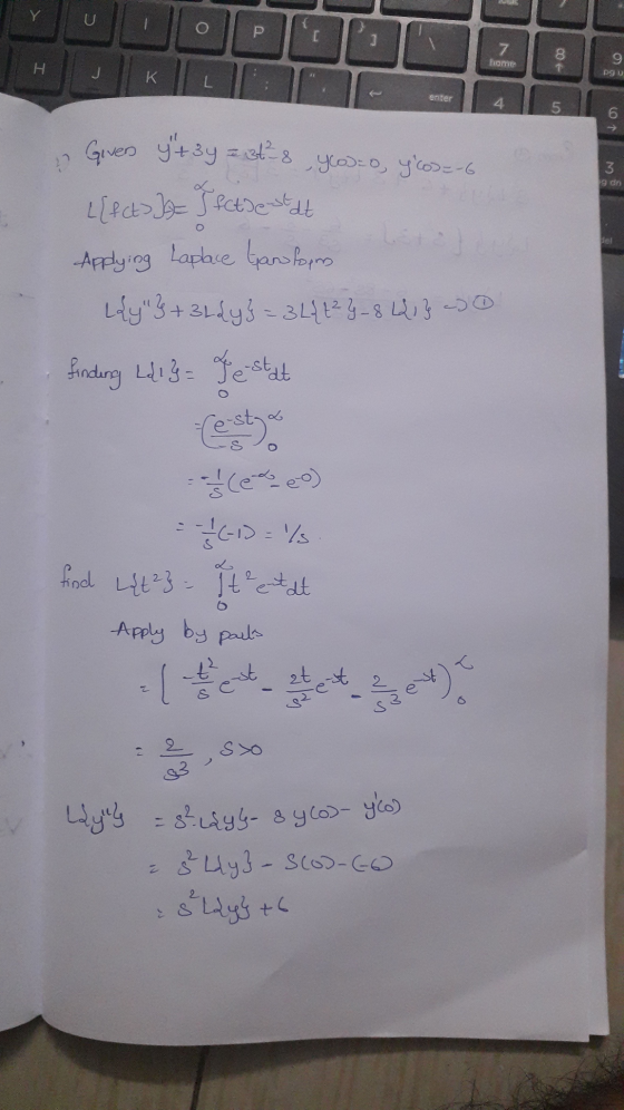 Y U P 3 7 3 home H 9 pgu J K L enter 5 O) کے مال ره=ملر على = وق هي مصر 3 L{fct I set dentat Applying Laplace hardlopers - de