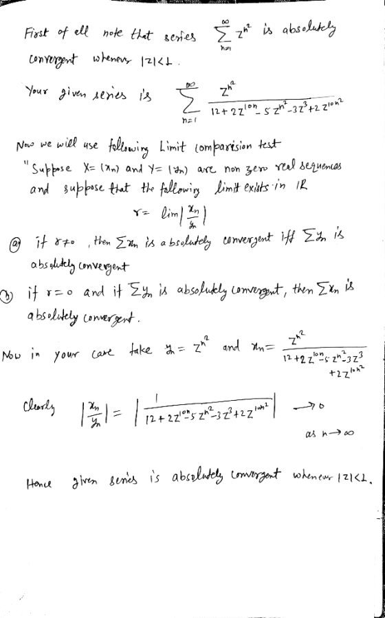 First of ill note tht zhs abs» Cony Nvove will use foDemir Limit lomrarison test 10η and ubse that ti* mt exsts in IL io h +2