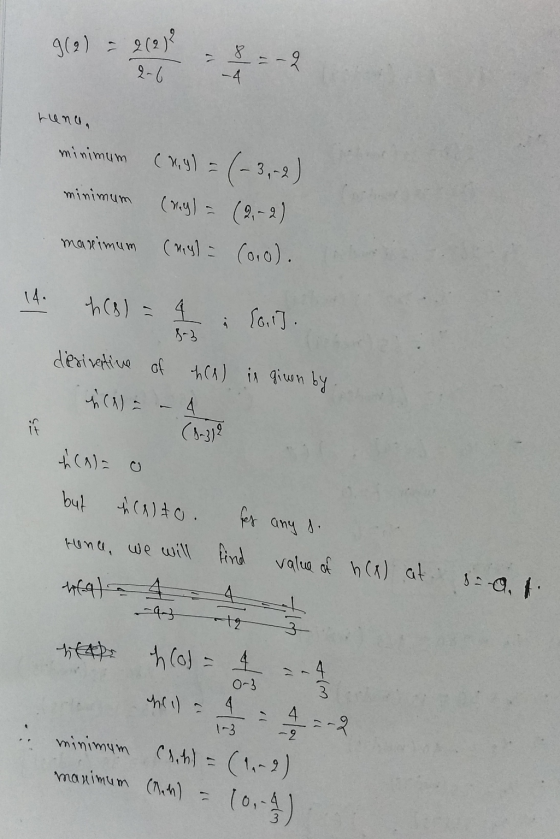 9(9) = 2(2)? 2-6 -4 tenla minimum minimum (ny) = (wy) = (2-2) (ny) = (oo). maximum 14. h() = 4 i [0,1]. derisertive of ha) in