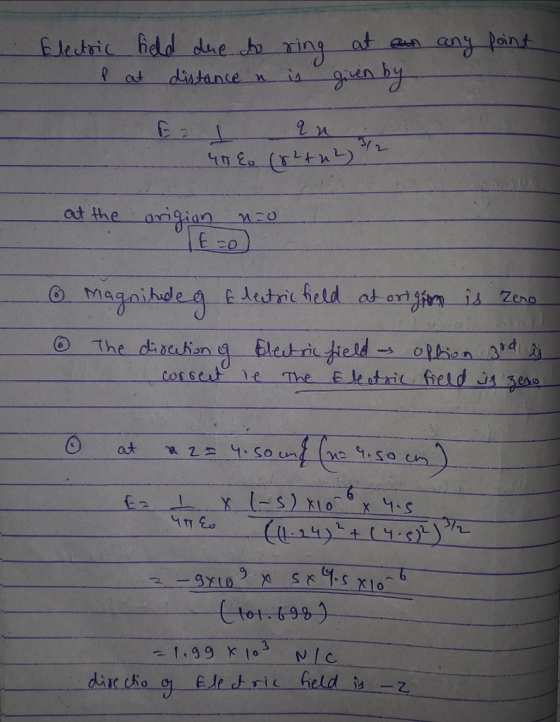 Eletric hedd due h ring at an any pont distanve 2O Aeshrit hetd os eini Zs 6 Ma zero - C) The chiulong Etot 6999