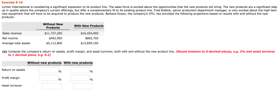 Exercise 9-16 Lymen International is considering a significant expansion to its product line. The sales force is excited abou