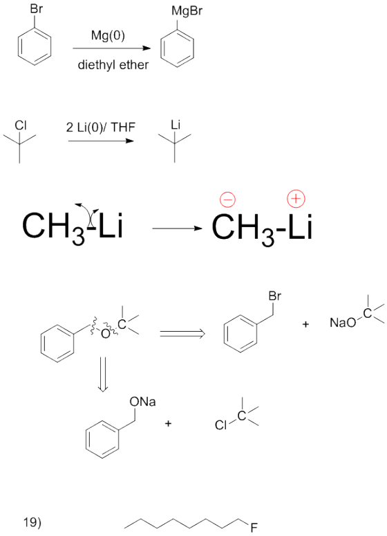 MgBr Mg(0) diethyl ether 2 Li(0y THF Li CH3Lİ CH3-Li Br Nao ONa CI 19)