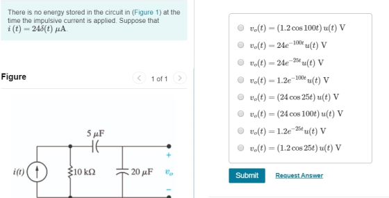 There is no energy stored in the circuit in (Figure 1) at the time the impulsive current is applied. Suppose that i(t) = 248(