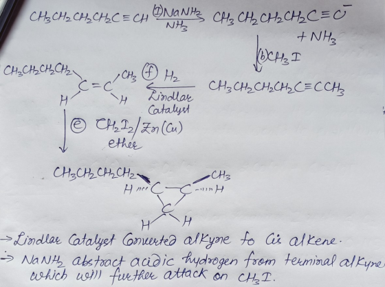 сден, сH,снее ср Флламна се, ср, Сн, сH,C= NH₂ + NH₃ bен. Т сн.ССН,ОН — CHCHCHCHC=C CH Lindlar Catalyst © СР, 1/7» (со) ether