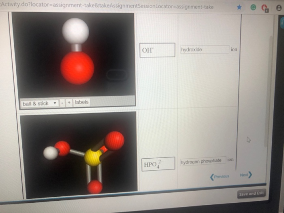 Biyent take&takeAssignmentSessionLocator assignment-take OH hydroxide ball & stick - + labels HPO 2- hydrogen phosphate ion <