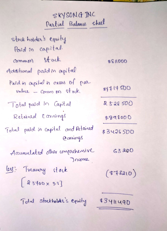 SKYSONG INC Partial Balance sheet 811000 $1717 500 a 528 500 stock holders equity Paid in capital common stock Additional pa