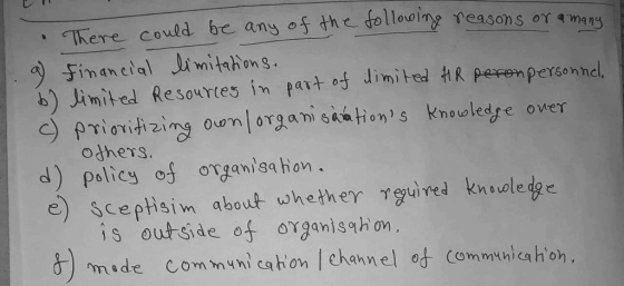 し, n · Kere, could be. any of the dollou my neasons or qm9IH Financial limitahon g. b) Jimited Resources in pa叶吋limited れRpeten Personnel d) others. policy os organieahon . is outSide of organis hon. m de Conni caon lehanel o communica h oh