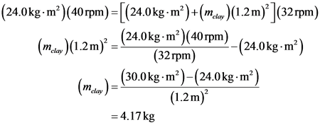 (24.0kg-m”)(40 rpm)=[(24.0kg-m²)+(m_cov) (1.2 m)? ](32 rpm)
(m.r) (1.2 m)? - (24.0kg.m)(40 rpm)
pm)_(24.0kg-m”)
(32 rpm)
(m) 