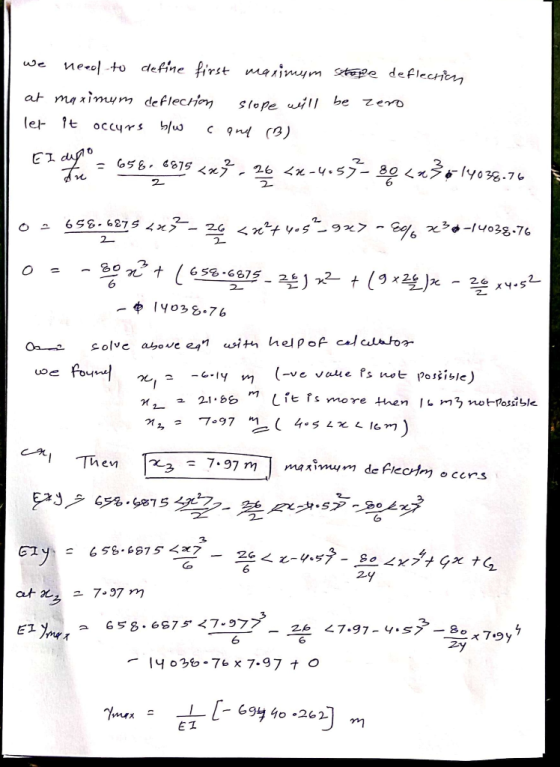 we need to define first maximum strope deflection at maximum deflection slope will be zero let it occurs b/w cand (3) El dupl
