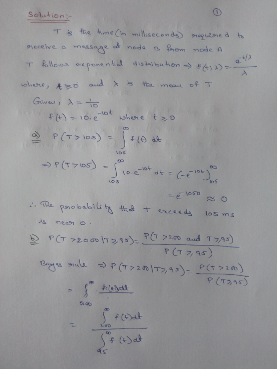 solution - T is neceive a to the time (in milliseconds) required m at node B from node A exponential distaibution of tw o T f