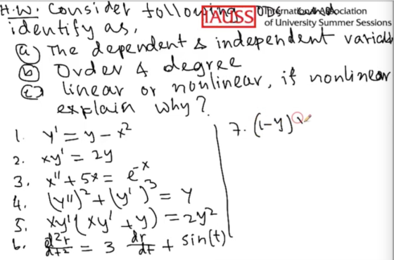 H W: Consi de toll04 Dnattonaociation identily as The dependent independent vatic Ovde 4 degree linear or noulinear, if nonli