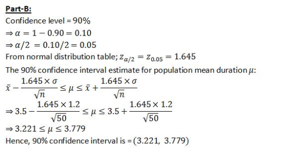 Part-B: Confidence level = 90% α = 1-0.90 = 0.10 a/2 0.10/2 0.05 From normal distribution table; Za/2- Z0.05 1.645 The 90% co