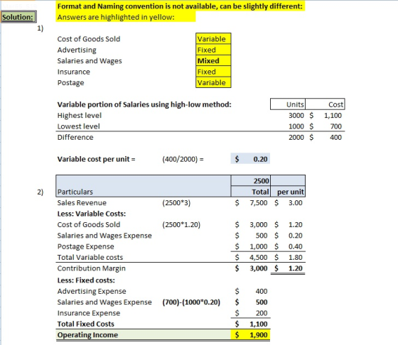 Format and Naming convention is not available, can be slightly different: Answers are highlighted in yellow: Solution: 1) Cos