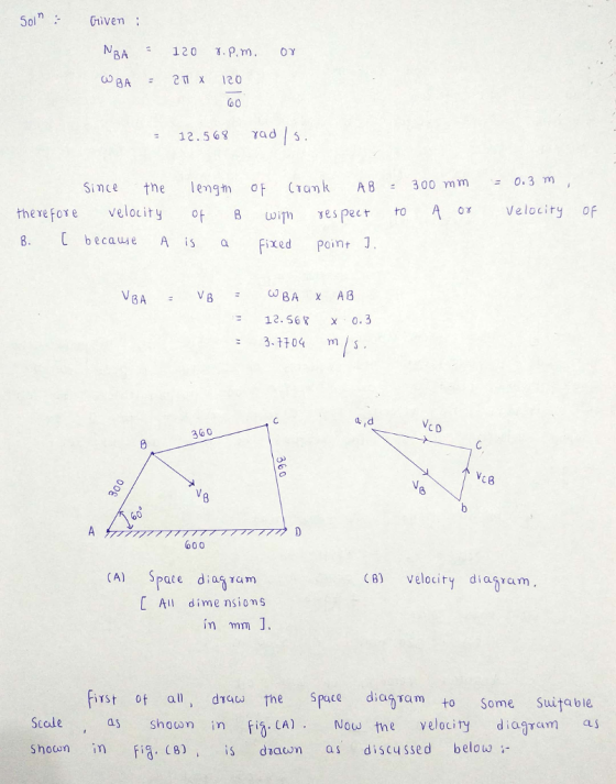 o0 : 12.568 γαο l s. Since the length, 아 (10η k AB : 300mm 0.3m, tne Velociry of therefore velocity yespecr oA 8. because A i