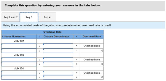 Complete this question by entering your answers in the tabs below. Req 1 and 2 Req 3 Req 4 Using the accumulated costs of the
