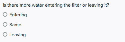 Is there more water entering the filter or leaving it? O Entering O Same Leaving