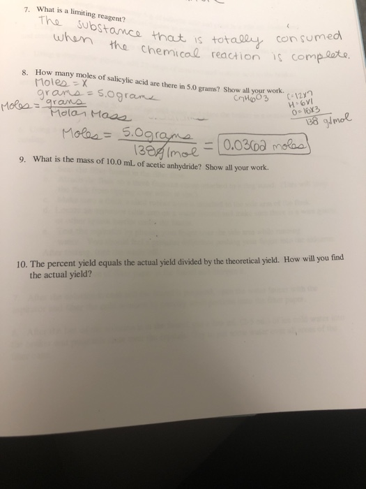 7. What is a limiting reagent? The substance that is to when the chemical reaction that is totally hemical reaction consumed