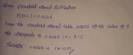 Giveis Standard noual distributions P(ECC) = 0.4642 From the standard nonsal table, search for the value of z the corresponds
