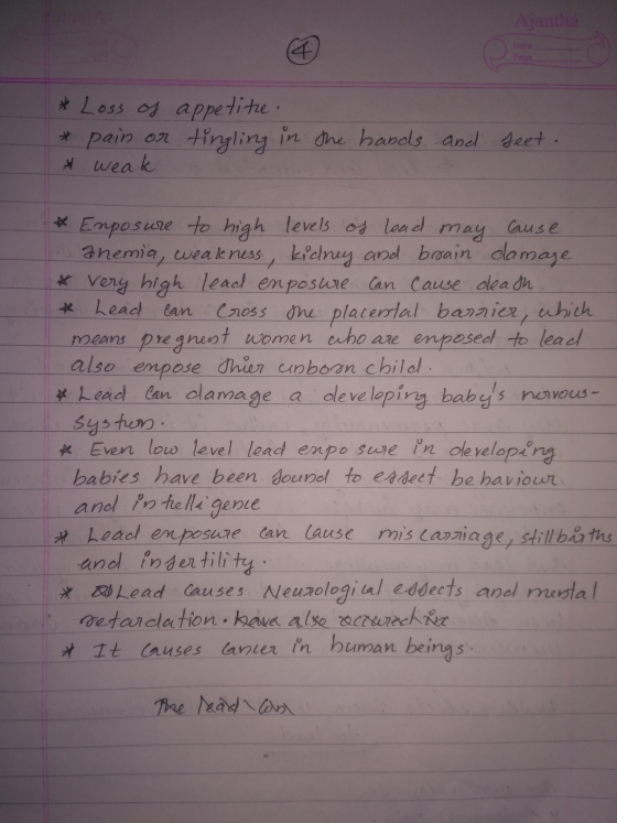 * Loss of appetite. * pain or tingling in * weak the hands and feet. Enposure to high levels of lead may ause. anemia, weakne