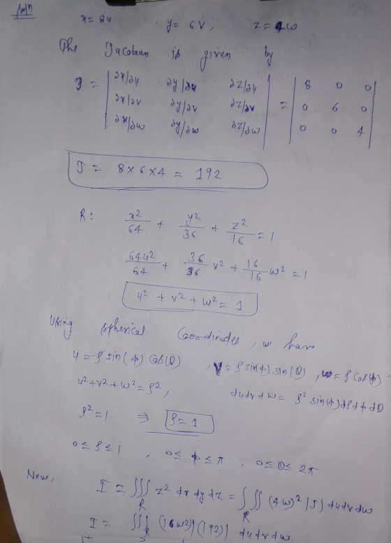 x=84 Y = 6V Zaqw Jacobian is given by xley dylan 8 delar azlay dzlar dylav 2) 6 O show dylow dzlow O o 4 JE 8 X 6 X4 192 R: 2