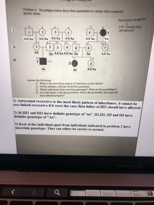 Problem A: The pedigree below shows three generations in a family with sconial genetic defect Autosome more sex-sked skip gen