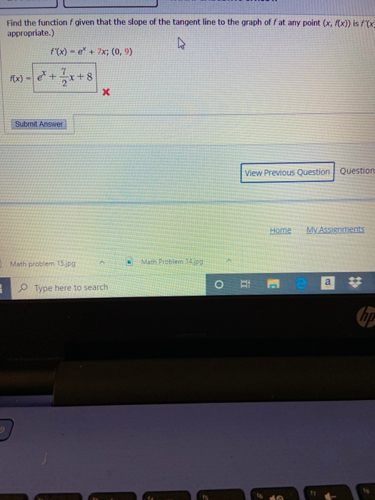 Find the function f given that the slope of the tangent line to the graph off at any point (x, f(x)) is f(x appropriate.) f(