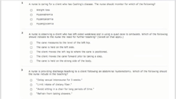 A nurse is caring for a dlient who has Cushings oisease. The nurse should monitor for which of the following? oWeight loss o