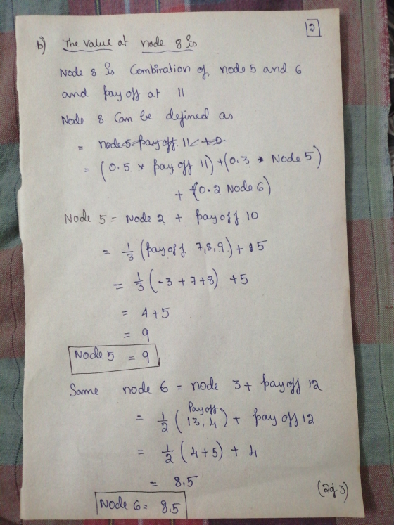 b) The value at hode 8 is Node 8 is Combination of node 5 and 6 and pay off at Node 8 can be defined node to pay off. leto 11