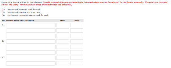 Prepare the journal entries for the following. (Credit account titles are automatically indented when amount is entered. Do n