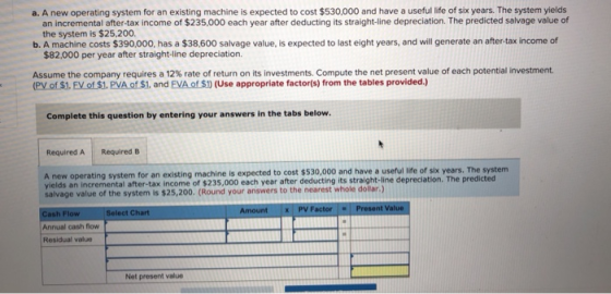 a. A new operating system for an existing machine is expected to cost $530,000 and have a useful life of six years. The syste