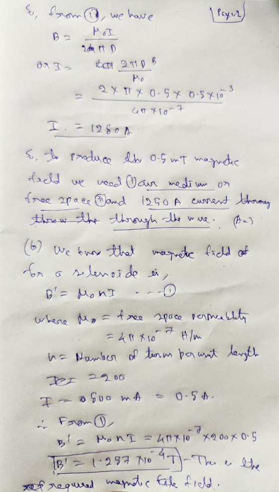 &, from, we have 1 Payern) da I de HD 20 qui 0 B Mo 2X TX 0.54 0.3410 4a xlo 7 3 = 1250A So, the produce lh 0.5 mt magnetic f