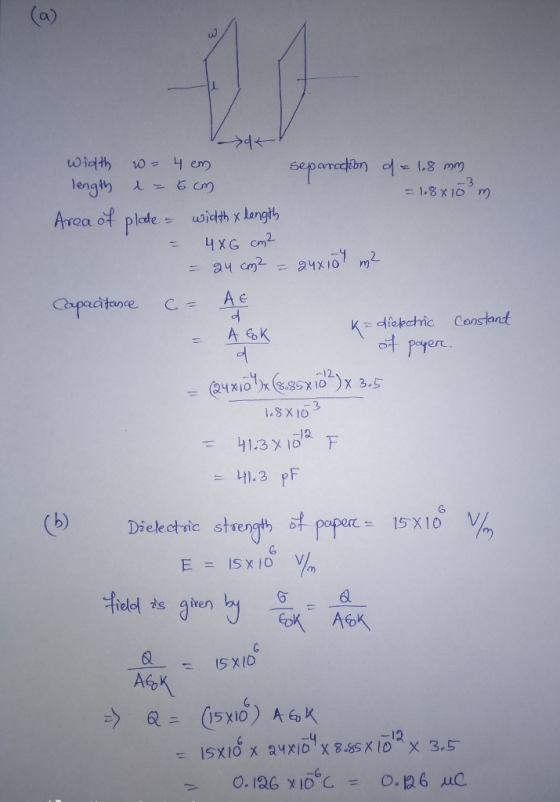 1,8 x 10 m XG cm2 Ac Capacitance diokcthric Constant @ux13xG.8GX1012) Χ 3e5 6 (b) Dielectric stengthct. paper V4 15x 10 ele siC S Al 49(