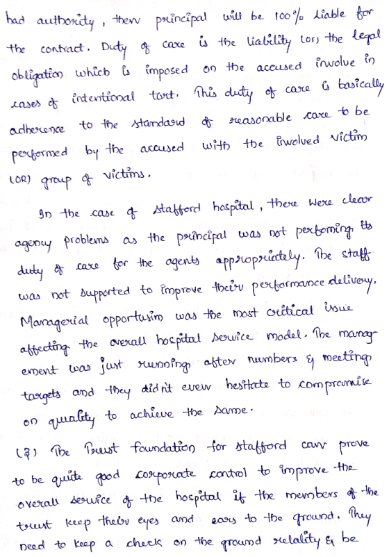 had authority, then principal will be 100% liable for the contract. Duty of care is the liability cor, the legal obligation w