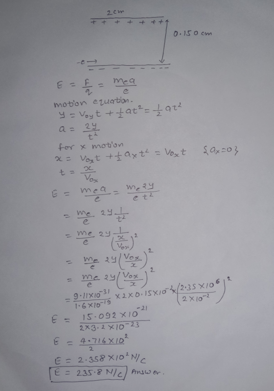 2cm 0.150cm -c E = E mea moton equation. y = Voyt + tat² = į at² a= 24 th {0x=0} for x motion x= vost + + axt² = Voxt t = Vox