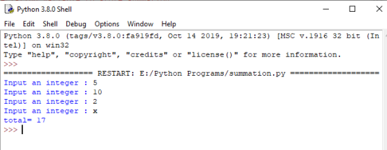 le Python 3.8.0 Shell - O X File Edit Shell Debug Options Window Help Python 3.8.0 (tags/v3.8.0:fa919fd, Oct 14 2019, 19:21:2