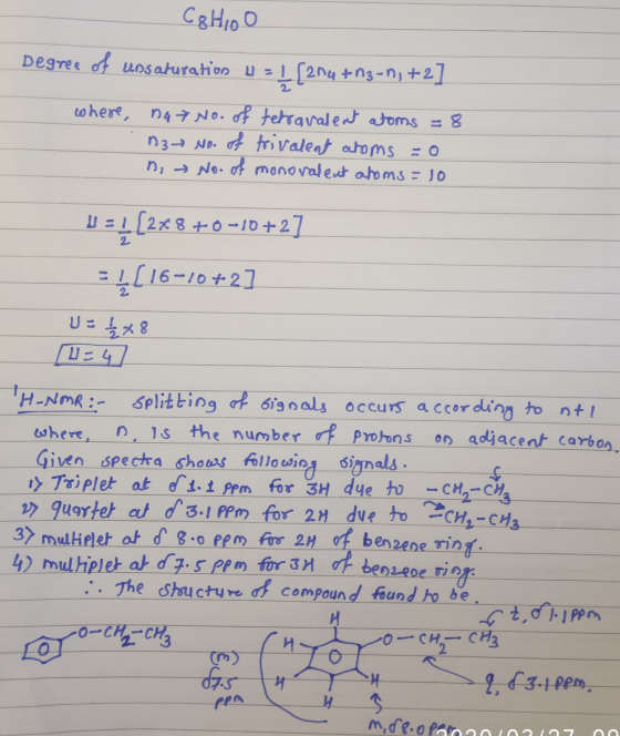 C&H OO Degree of unsaturation D=! (214+ng-ni+2] where, nat No. of terravalent atoms = 8 13 No. of trivalent atoms =0 n, No. o