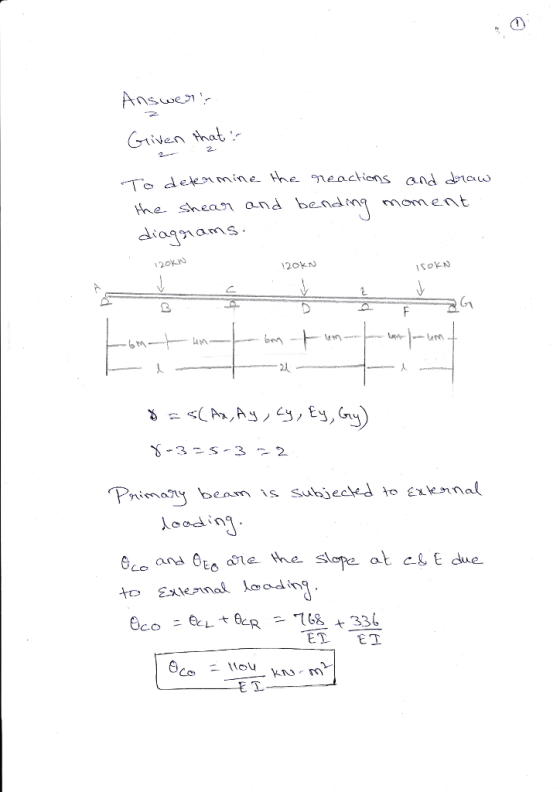 Inat - To delnmine he meaciens and daw ean and bendmg moment を2c.knJ ㄈ G1 2l Pnimay beam is Subjeckd to Exennal ET ET