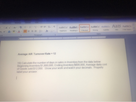 AoBbCd AaBbcAaBbcc AaBbce AaBbce. AaB AaBbce Emphasis Heading Normal Strong Subtitle Title No Space ont Average A/R Turnover
