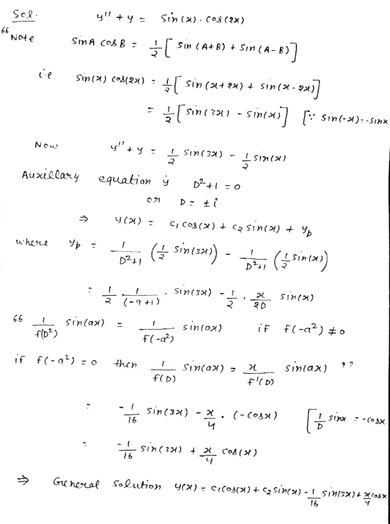 - Solo y + y = Sin (21). Cos (2x) 99 Note SinA COBB : * [ sin (A+B) + Sin (A-B)] -P sin() COB(27) 1(21+ 9) + sin = ☆ [sin (3