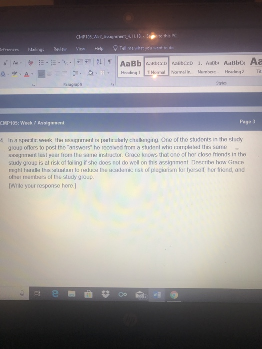 CMP105_Wk.7 Assignment 4.11.18-S to this PC eferences Mailings Review ViewHelp Tell me what you want to do Heading 1 1 Normal
