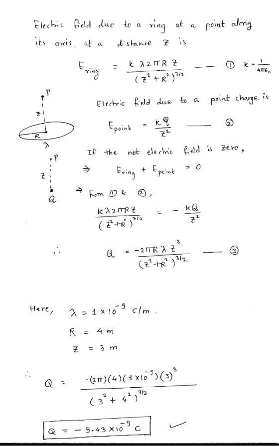 Elechic leld due to a vinq at a point almg λ2.ITR 군 (2R2 Elechric Feld due to a pairt chare is If the net ele chic Rld is zer