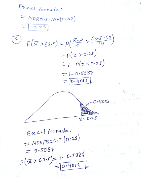 2-23 - P(z s0-25) l-0.Sg 87 -NORMS DIST (o.25) = 0.5987 P(X〉 63-5)-. 1-0.5987 lo-Y013