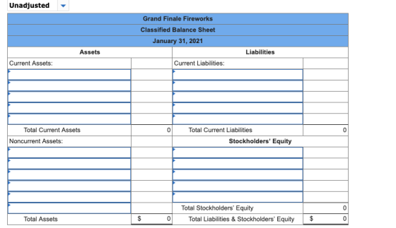 Unadjusted Grand Finale Fireworks Classified Balance Sheet January 31, 2021 Assets Liabilities Current Assets: Current Liabil