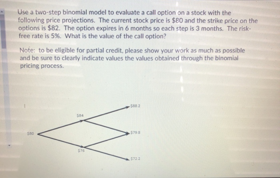 Use a two-step binomial model to evaluate a call option on a stock with the following price projections. The current stock pr