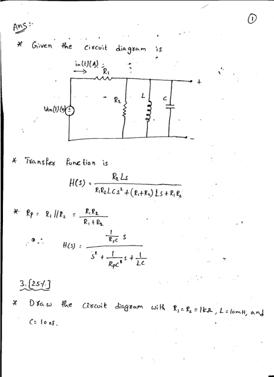 Given the Circuit díaaxam is 4 2i XTans Pes Pone tion is R2 Ls H(S) - RiRi RpC 3、[25%]