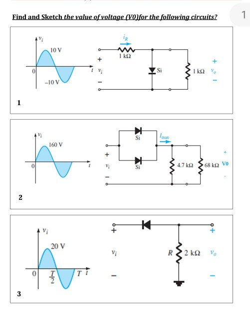 Find and Sketch the value of voltage (VO) for the following circuits? 160 V 368 kq VO | +9 20 V 1