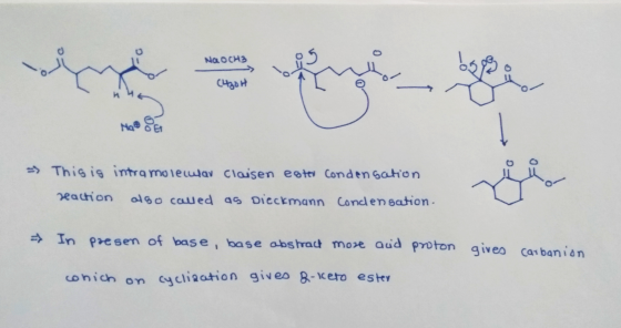 NaOCH3 (4204 >> This ig intra molecular Claisen este condensation reaction also called as Dieckmann Condensation. - In presen