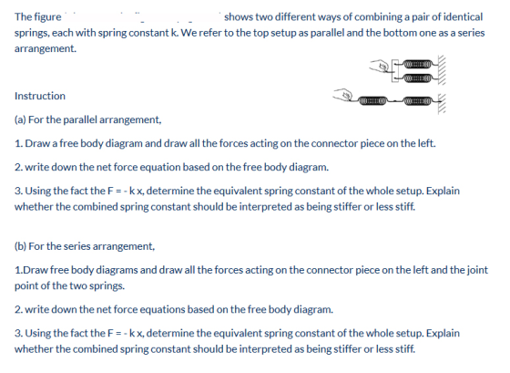 The figure - shows two different ways of combining a pair of identical springs, each with spring constant k. We refer to the